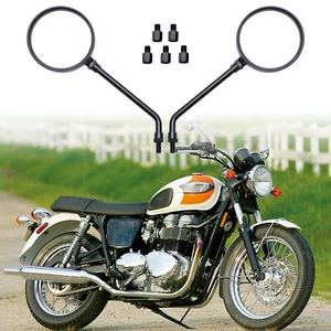 1 Pair Black Motorcycle Round Rearview Side Mirror For Triumph Bonneville T100 - Picture 1 of 8