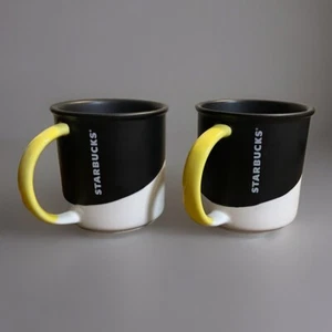 Set of 2 Starbucks Black White Angle Dipped Glaze Yellow Handle Coffee Mugs - Picture 1 of 10