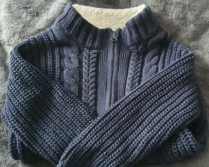 Baby Gap chunky navy blue Cable Knit Cardigan jumper coat full zip Age 4 Years - Picture 1 of 12