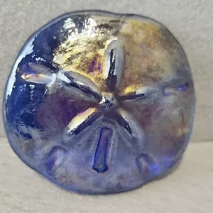 Vintage Iridescent Art Glass Sand Dollar Blue Paperweight Ocean Nautical EUC - Picture 1 of 4