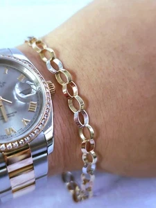 New Solid 9ct Yellow/White/Rose Gold Chain BRACELET Cable Round Link 6mm - Picture 1 of 10