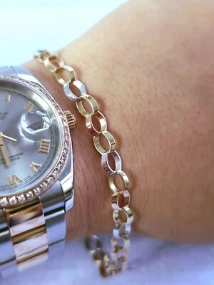 New Solid 9ct Yellow/White/Rose Gold Chain BRACELET Cable Round Link 6mm - Image 1 of 4