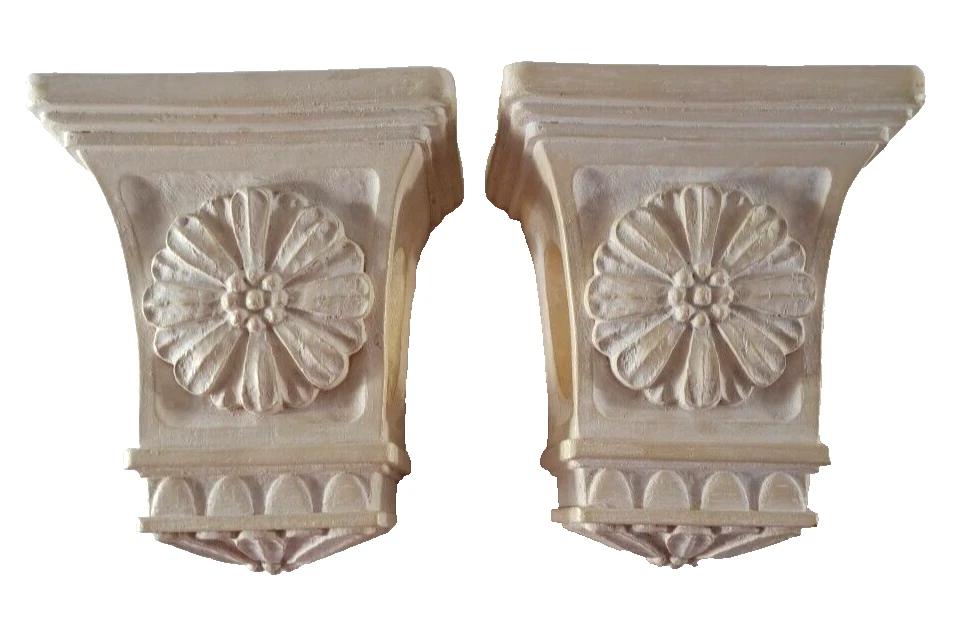 Curtain Drapery Rod End Holder Pair Floral Beige Bracket Cottage French Country - Image 1 of 4