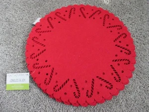 NWT Set of 4 Red Felt Holiday, Christmas Candy Cane Cut Out Round Placemats 15" - Picture 1 of 2