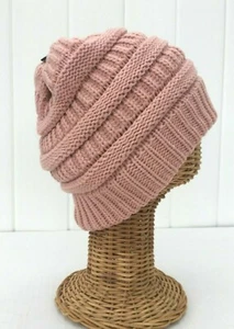 New Kids Solid Light Pink Knit Winter Beanie Hat Soft Stretch Baggy Cap # L - Picture 1 of 4
