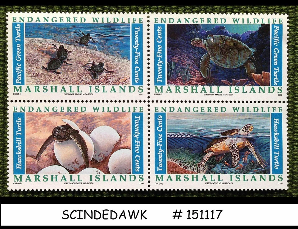 MARSHALL ISLANDS - 1990 ENDANGERED WILDLIFE / ANIMALS - SE-TENANT BLK 4V MNH - Image 1 of 1
