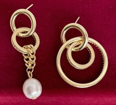 Luxus Perlen Ohrringe Lange Ohrstecker Zirkonia 585er Gold 14K vergoldet 35 mm - Bild 1 von 4