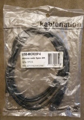 6FT USB 2.0 A Male to Micro B Male 5-pin Data Sync Charger Charging Cable Cord - Image 1 of 2