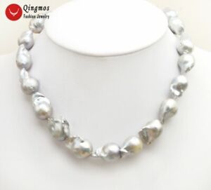 10*25mm Baroque Gray Natural Nuclear Pearl Necklace for Women Jewelry 17'' 6499