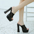 Women Peep Toe Mesh Slippers Summer Block High Heels Sandals Platform Shoes Size