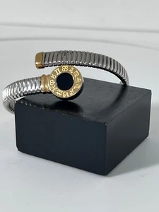 Italienischer 18K Y Gold/Stahl & schwarzer Onyx Luxus Damen Armreif Armband - Bild 1 von 9