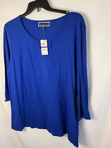 Karen Scott Shirt Womens Plus Size 2XL Royal Blue V Neck 3/4 Sleeve Cotton - Picture 1 of 2