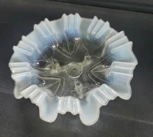 Vintage Frosted Ruffle, Clear Bluish Tint Jefferson Glass Compote Candy Dish 9 " - Picture 1 of 5