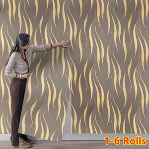 3D Effect Coffee Wave Stripe Wallpaper Glitter Texture Livingroom Wallpaper 1-6X - Picture 1 of 20