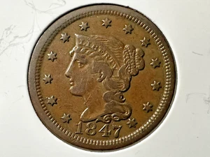 1847 Braided Hair United States Large Cent Great Shape! - Picture 1 of 4