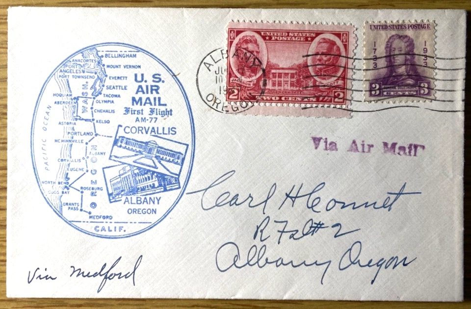 1947 FIRST FLIGHT U.S. AIR MAIL dedication envelope ALBANY and CORVALLIS, OREGON - Image 1 of 4