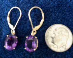 Amethyst * 14k Yellow Gold Oval Drop Earrings * 2.49g * Beautiful Color * - Picture 1 of 3