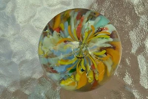 American or Bohemian Glass Lampwork Paperweight, Ice Chip Flowers on Base, F156 - Picture 1 of 8