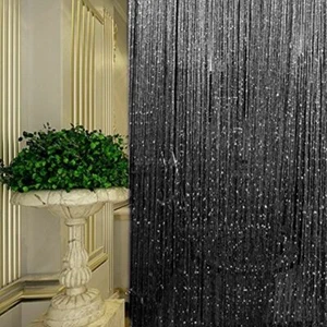 Black String Door Curtain Room Divider Fringe Tassel Crystal Window Panel Decor - Picture 1 of 5