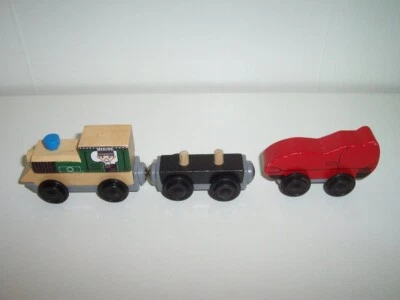 Kidkraft Wooden Train & Red Sports Car Lot Fits BRIO Imaginarium Thomas Track - Image 1 of 2