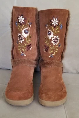 REPORT NANUK ЖЕНЩИН 7 ЦВЕТОЧНЫЙ ВЫШИТАЯ ЗАМША КОЖИ 'МЕХ' С ПОДКЛАДКОЙ ЗИМНИЕ БОТИНКИ - Изображение 1 из 4