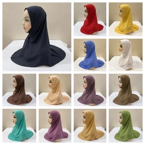 Girls Plain Muslim Hijab Islamic Headscarf Headwrap fit for 5-9 Years Old Kids - Picture 1 of 25