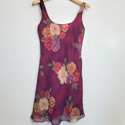 Vestido De Colección Ciruela Floral Chifón Sin Mangas Tirantes Otoño Años 90 y2k Talla 8 HAMPTON NITES  Foto 1 de 4