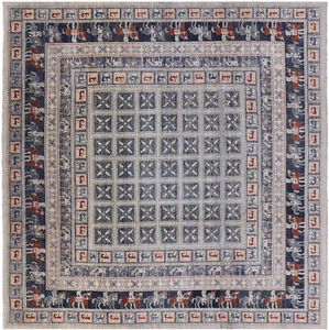 10' Square Antiqued Pazyryk Historical Design Hand Knotted Wool Rug - P7886 - Picture 1 of 10