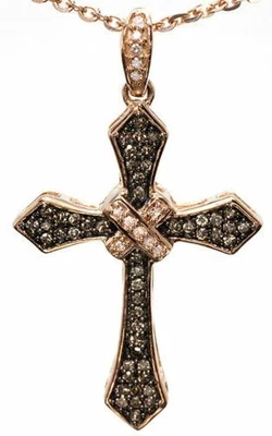 14k розовое золото FN женщины коричневый бриллиант мини готический крест подвеска - Изображение 1 из 4