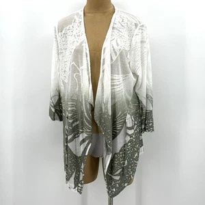 Chicos 3 14/16 Beach White Green Open Jacket Cardigan Cover Up Palm Womens - Picture 1 of 15