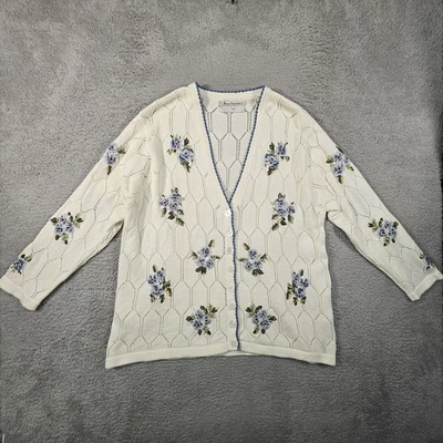 Vtg Marisa Christina Cardigan Womens 1X Floral Embroidered Crochet Granny READ!! - Image 1 of 4