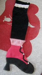 Handgefertigter WEIHNACHTEN Vintage KNÖPFTER HIGH HEEL SCHUH Stoff STRUMPF - 70er Jahre - Bild 1 von 3