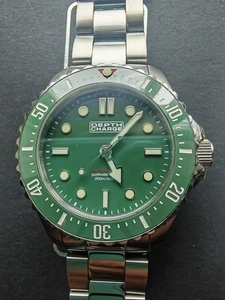 Depth Charge 42mm Steel Green Gradient Dial Automatic GMT Green Ceramic Watch - Picture 1 of 7