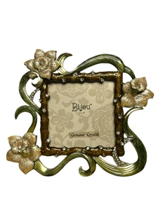 Bijou Cornice portafoto smaltata floreale cristallo originale 3” x 3” NUOVA - Foto 1 di 6
