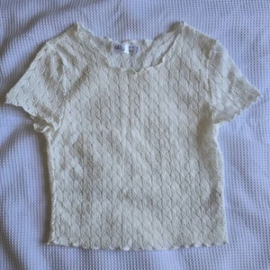 Ally XS Sheer White Baby Tee Lace Crochet Cropped T-Shirt - Picture 1 of 5