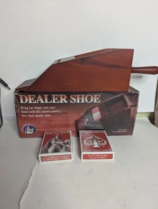 ZAPATO DE DISTRIBUIDOR DE PÓKER DE MADERA MACIZA EXCALIBUR 1992 DE COLECCIÓN CON TARJETAS - Acabado caoba - Imagen 1 de 15