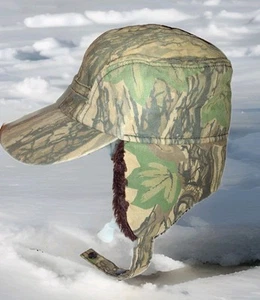 WINCHESTER TRAPPER HAT VINTAGE FAUX FUR SNAP STRAP EAR FLAPS HUNTER CAMOUFLAGE - Picture 1 of 21
