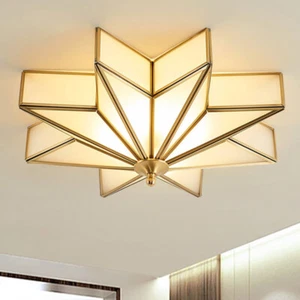 4-Light Beveled Frosted Glass Flush Mount Light Retro Brass Star Ceiling Light - Picture 1 of 11