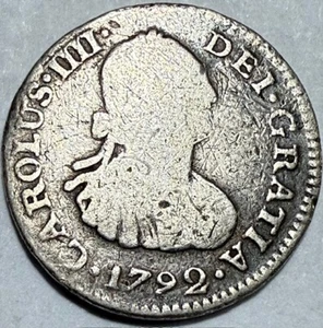 Colonial Mexico - Carolus IIII - 1/2 Real 1792 Mo.F.M. - Km-72 - Silver Coin! - Picture 1 of 2