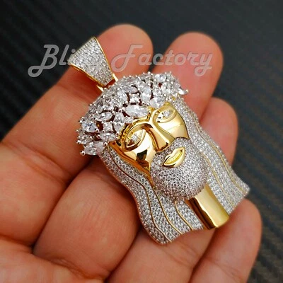 HIP HOP ORO HELADO, PLATA PT LATÓN MICRO PAVÉ BLING CABEZA DE JESÚS COLGANTE ENCANTO Foto 1 de 4