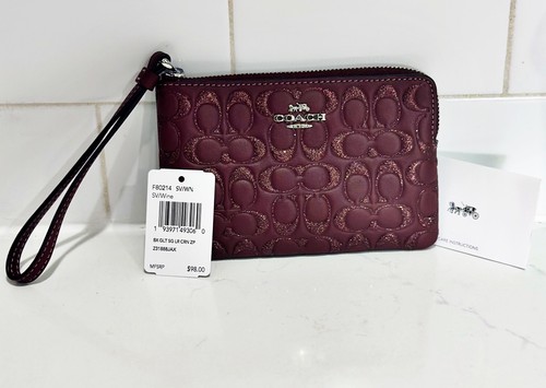 Coach Poppy F80214 braccialetto pelle vino bordeaux scintillante monogramma in rilievo nuovo