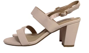 NEW Women Size 8.5 US Chunky High Heel Sandal Strappy Open Toe, Nude - Picture 1 of 10