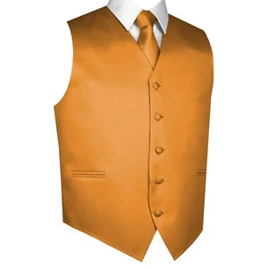 Men's Honey Gold Satin Tuxedo Vest, Tie & Hankie Formal Wedding Prom Homecoming - Picture 1 of 3