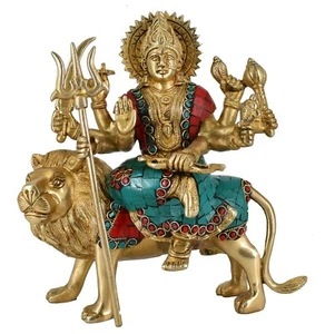 Whitewhale Large Durga Idol Hindu Goddess Brass Sculpture Maa Durga Statue - Picture 1 of 5