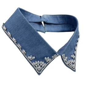 Gargantilla para mujeres azul denim cuello falso desmontable solapa de cristal - Imagen 1 de 5