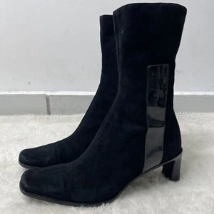 Gucci Women's Black Suede Heeled Square Toe Boot Side Zip Up Shoes Size 36 C - Picture 1 of 13