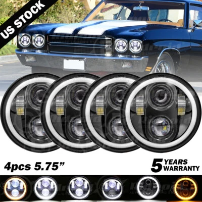4PCS 5 3/4" 5.75 round Projector LED Headlights Sealed Beam Halo Ring Lamp Bulbs - Image 1 of 4
