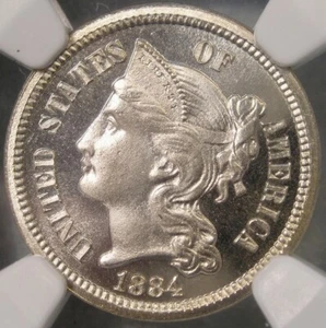 1884 THREE CENT NICKEL  MAGNIFICENT BEAUTIFUL RARITY POP 6/1—NGC PF 68 CAMEO CAC - Picture 1 of 7