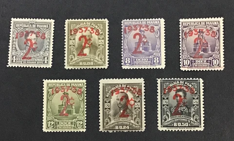 Panama 1937 VF MLH Sc#303-310, Surcharged In Red Cover