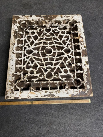 Vintage Cast Iron Floor Register Diffuser Grate 10” x 12” Fancy Victorian Style Cover